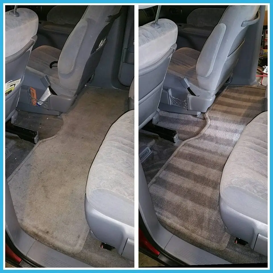 before and after of clean interior of car.