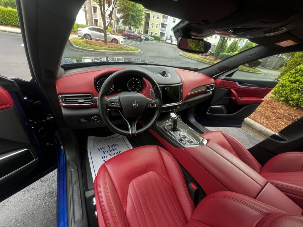 Red leather interior after an interior deep clean